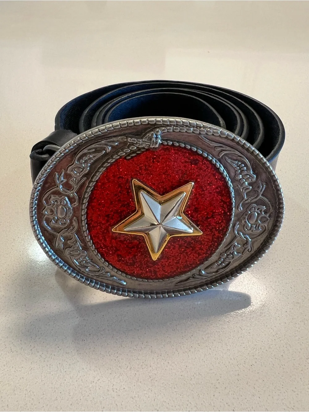 TEXAS Star Belt Buckle Y2K Faux Leather Glam Western Statement